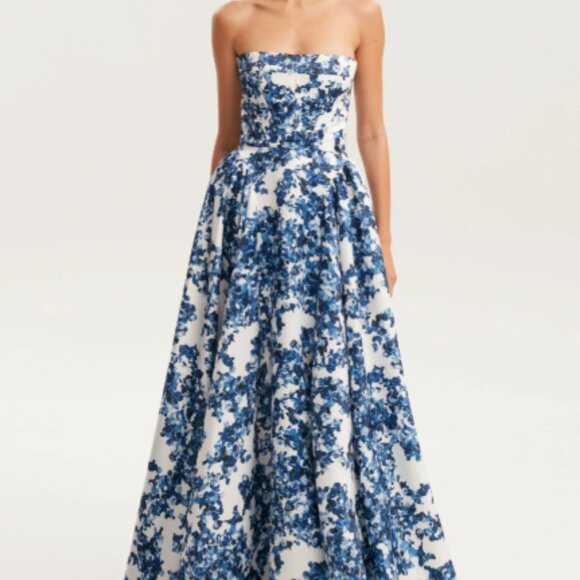 Amalia Blue and White Floor Length Dress - Picture 3 of 5